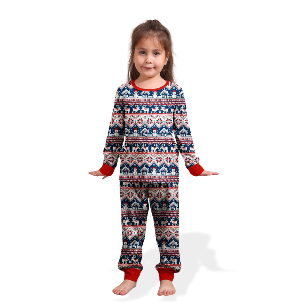 Snow Design Matching Family Christmas Pajamas With Long Sleeve Tops And Loungewear